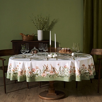 СКАТЕРТЬ ОВАЛЬНАЯ "SENSE",160Х220СМ, 100% ХЛОПОК, ТВИЛ C ПРОПИТКОЙ