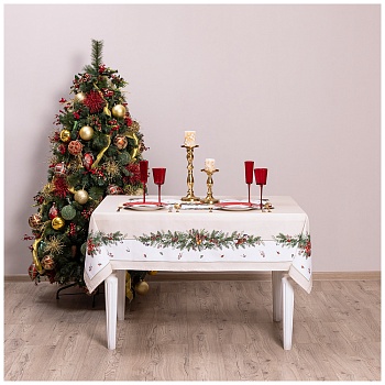 СКАТЕРТЬ "CELEBRATION" 140Х110СМ ,БЕЖЕВЫЙ,100% ХЛОПОК С ПРОПИТКОЙ,ТВИЛ,ГОРОХ