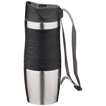 ТЕРМОКРУЖКА AGNESS 360 МЛ С КНОПКОЙ-СТОППЕРОМ, ЦВЕТ: ЧЕРНЫЙ(КОР=30ШТ.)