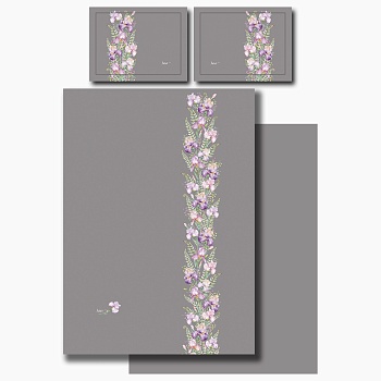 КПБ 1,5 СПАЛЬНЫЙ "IRISES" СЕРЫЙ, САТИН, ХЛОПОК 100%, ПОД.150Х210-1ШТ,ПР.180Х220-1ШТ,НАВ.50Х70-2ШТ