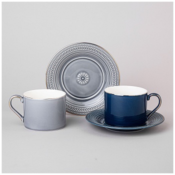 ЧАЙНЫЙ НАБОР LEFARD "TOP STYLE" НА 2 ПЕР. 4 ПР. 250 МЛ СЕРЫЙ, СИНИЙ (КОР=12НАБ.)