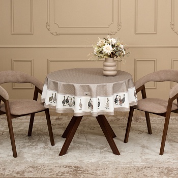 СКАТЕРТЬ КРУГЛАЯ"FAMILY FARM" 150 СМ ,100% ХЛОПОК,КАПУЧИНО ,ТВИЛ, ПРОПИТКА