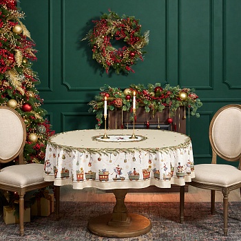 СКАТЕРТЬ  ОВАЛЬНАЯ  "ЩЕЛКУНЧИК" ,140Х180СМ ,БЕЖЕВЫЙ, 100% ХЛОПОК ,ТВИЛ