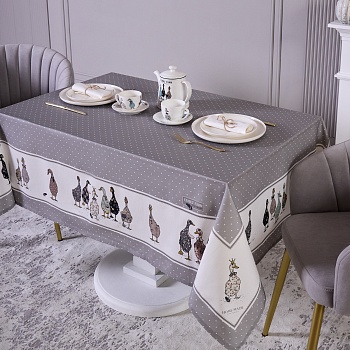 СКАТЕРТЬ "FAMILY FARM" 140Х180СМ ,100% ХЛОПОК , СЕРЫЙ , ТВИЛ, ПРОПИТКА