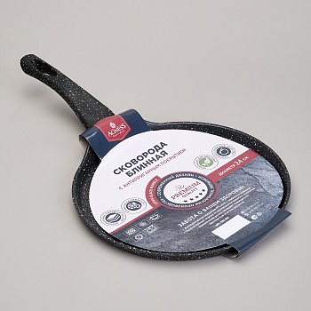 СКОВОРОДА БЛИННАЯ AGNESS С АНТИПРИГАРНЫМ ПОКРЫТИЕМ "BLACK MARBLE", 24Х2СМ, ИНДУКЦИОННОЕ ДНО