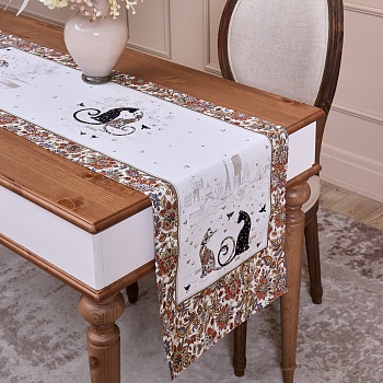 ДОРОЖКА "ПАРИЖСКИЕ КОТЫ",40Х146СМ, БЕЛЫЙ,100% ХЛОПОК,ТВИЛ