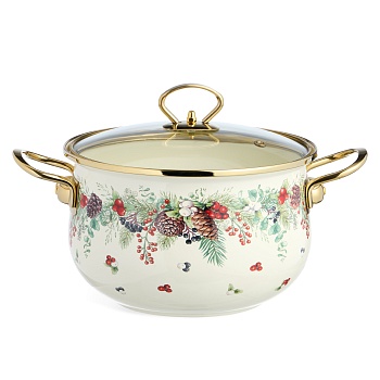 КАСТРЮЛЯ ЭМАЛИРОВАННАЯ AGNESS СО СТЕКЛЯННОЙ КРЫШКОЙ СЕРИЯ "CELEBRATION", 3.6 Л, 22*13 СМ