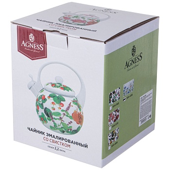 ЧАЙНИК AGNESS ЭМАЛИРОВАННЫЙ СО СВИСТКОМ СЕРИЯ "SENTIMENT", 2,2Л, ИНДУКЦИОННОЕ ДНО