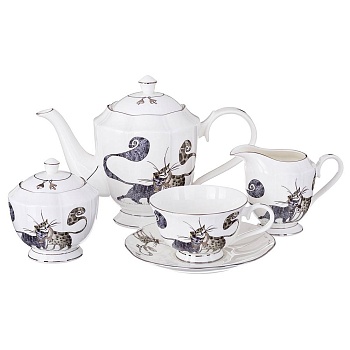 ЧАЙНЫЙ СЕРВИЗ НА 6 ПЕРСОН 15 ПР. "КОТИКИ" 1000/600/300/250 МЛ (КОР=2НАБОР.)