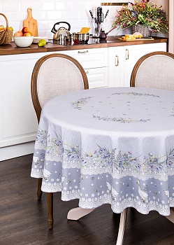 СКАТЕРТЬ КРУГЛАЯ "ГУСИ ЛЕГАРД" ДИАМЕТР=180 СМ., СЕРЫЙ, 100% ХЛОПОК, ТВИЛ, С ПРОПИТКОЙ