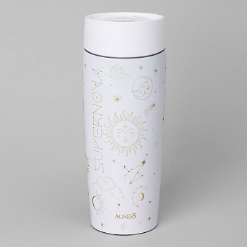 ТЕРМОКРУЖКА AGNESS "SUPERNOVA WHITE" 360МЛ, КОЛБА НЕРЖ.СТАЛЬ 18/10