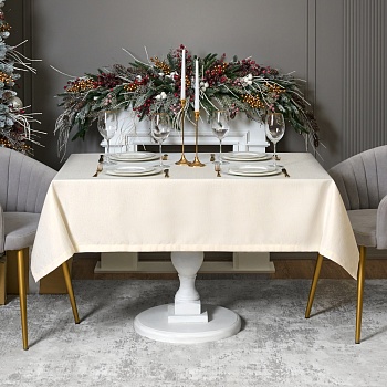 СКАТЕРТЬ  160Х400 CM  ПРЯМОУГОЛЬНАЯ, "ФЕЕРИЯ. ЗОЛОТО", ЦВЕТ: БЕЖЕВЫЙ, TM LEFARD, ПОЛИЭСТЕР 100% (КОР