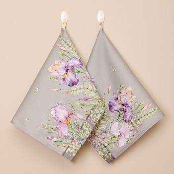 НАБОР ПОЛОТЕНЕЦ ИЗ 2 ШТ "ИРИСЫ"40Х60СМ,СЕРЫЙ,100% ХЛОПОК,ТВИЛ