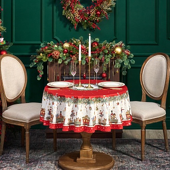 СКАТЕРТЬ КРУГЛАЯ  "ЩЕЛКУНЧИК" ,150СМ , КРАСНЫЙ ,100% ХЛОПОК , ТВИЛ