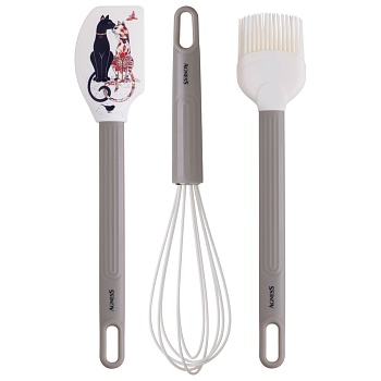 НАБОР: ВЕНЧИК, ЛОПАТКА, КИСТОЧКА AGNESS, 3 ПРЕДМЕТА, СЕРИЯ "ПАРИЖСКИЕ КОТЫ"