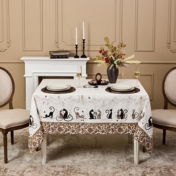 СКАТЕРТЬ "ПАРИЖСКИЕ КОТЫ" 160Х220 СМ ТВИЛЛ ВОДООТАЛКИВАЮЩАЯ ПРОПИТКА