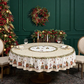 СКАТЕРТЬ КРУГЛАЯ  "ЩЕЛКУНЧИК" ,220СМ БЕЖЕВЫЙ 100% ХЛОПОК , ТВИЛ