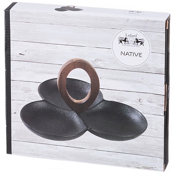 МЕНАЖНИЦА 3 СЕКЦИИ LEFARD "NATIVE" 24*24*14 СМ С ДЕРЕВ. РУЧКОЙ (КОР=18ШТ.)