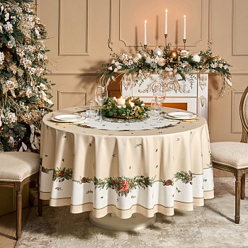 СКАТЕРТЬ КРУГЛАЯ "CELEBRATION" 220СМ ,БЕЖЕВЫЙ, 100% ХЛОПОК,ТВИЛ,ПРОПИТКА