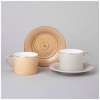 ЧАЙНЫЙ НАБОР LEFARD "TOP STYLE" НА 2 ПЕР. 4 ПР. 250 МЛ БЕЖЕВЫЙ, СВЕТЛО-СЕРЫЙ (КОР=12НАБ.)