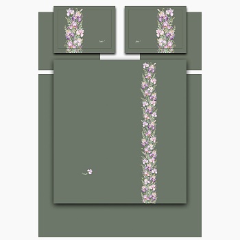 КПБ,KING SIZE,"IRISES" ЗЕЛЕНЫЙ,САТИН, ХЛОПОК100%,П.240Х260-1ШТ,ПР.260Х260-1ШТ,Н.50Х70-2ШТ/70Х70-2ШТ