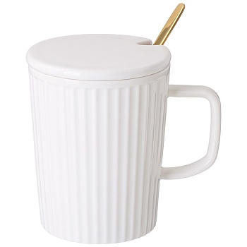 КРУЖКА LEFARD "HERBAL" С КРЫШКОЙ И МЕТАЛЛ. ЛОЖКОЙ 350 МЛ (КОР=48ШТ.)