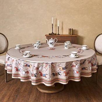 СКАТЕРТЬ КРУГЛАЯ "PASSAGE" 220СМ ,КАПУЧИНО,100%ХЛОПОК,ТВИЛ,ПРОПИТКА