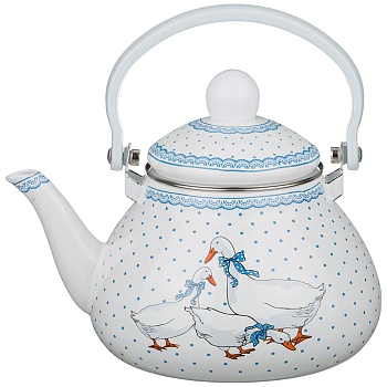 ЧАЙНИК AGNESS ЭМАЛИРОВАННЫ СО СЪЕМНЫМ ФИЛЬТРОМ ИЗ НЖС, СЕРИЯ "ГУСИ" 1,3 Л. (КОР=8ШТ.)
