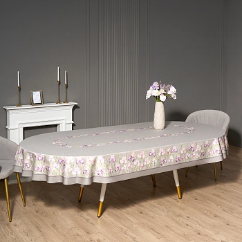 СКАТЕРТЬ  ОВАЛЬНАЯ  "ИРИСЫ" ,180Х300СМ ,СЕРЫЙ,100%ХЛОПОК ,ТВИЛ