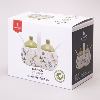САХАРНИЦА С ЛОЖКОЙ AGNESS "FLOWER STORY" 10*9,5 СМ 300 МЛ (КОР=36ШТ.)