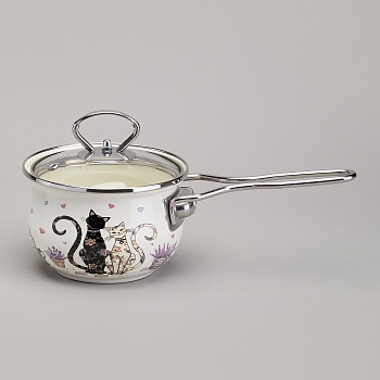 КОВШ ЭМАЛИРОВАННЫЙ СЕРИЯ "LAVENDER CATS" 0,9Л, ДИА 14 СМ