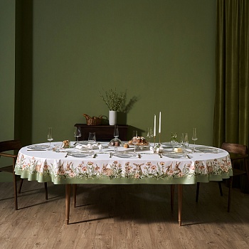 СКАТЕРТЬ  ОВАЛЬНАЯ  "SENSE" ,180Х300СМ ,ЗЕЛЕНЫЙ,100%ХЛОПОК ,ТВИЛ