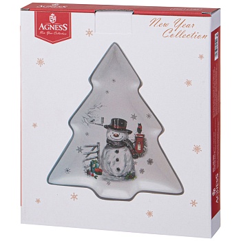 ТАРЕЛКА В ФОРМЕ ЕЛКИ AGNESS "С НОВЫМ ГОДОМ!" 23*20,2*2,2 СМ (КОР=24ШТ.)