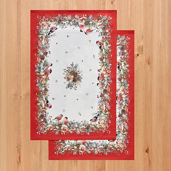 НАБОР ПОЛОТЕНЕЦ ИЗ 2 ШТ "МОРОЗКО.СНЕГИРИ ",40Х60СМ, 100% ХЛОПОК,БЕЛЫЙ,,ТВИЛ,