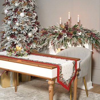 ДОРОЖКА "МОРОЗКО.СНЕГИРИ "45Х300СМ ,КРАСНЫЙ, 100% ХЛОПОК,ТВИЛ ПРОПИТКА