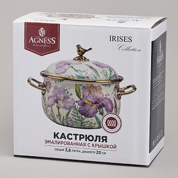 КАСТРЮЛЯ AGNESS ЭМАЛИРОВАННАЯ С КРЫШКОЙ, СЕРИЯ ФЛАНДРИЯ, 3,8Л, ДИА.20СМ