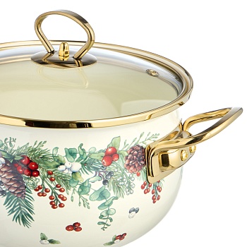 КАСТРЮЛЯ ЭМАЛИРОВАННАЯ AGNESS СО СТЕКЛЯННОЙ КРЫШКОЙ СЕРИЯ "CELEBRATION", 2.8 Л, 20*12 СМ