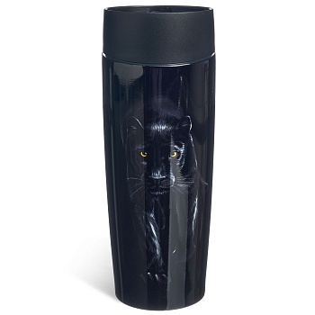 ТЕРМОКРУЖКА AGNESS "ЧЕРНАЯ ПАНТЕРА" С КНОПКОЙ-СТОППЕРОМ , 360МЛ КОЛБА НЕРЖ.СТАЛЬ 18/10