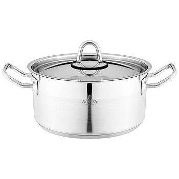 КАСТРЮЛЯ AGNESS 20X10 СМ 2,8 Л ВЫСОКОКАЧЕСТВЕННАЯ НЕРЖ СТАЛЬ 18/10 С КРЫШКОЙ НЖС