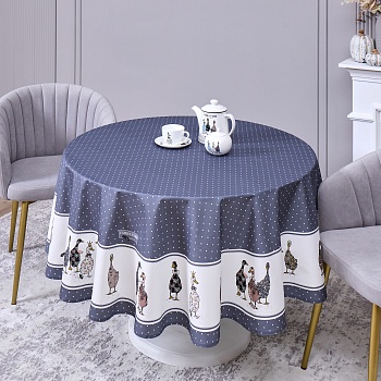 СКАТЕРТЬ КРУГЛАЯ "FAMILY FARM" 190 СМ , 100% ХЛОПОК,ТВИЛ, ПРОПИТКА, ГРАФИТ