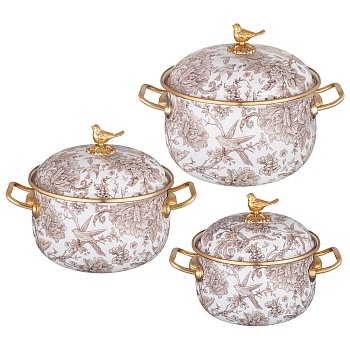НАБОР КАСТРЮЛЬ LEFARD ЭМАЛИРОВАННЫХ СЕРИЯ ROYAL GARDEN, 6ПР. 2,1Л, 2,8Л И 3,8Л