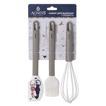 НАБОР: ВЕНЧИК, ЛОПАТКА, КИСТОЧКА AGNESS, 3 ПРЕДМЕТА, СЕРИЯ "ПАРИЖСКИЕ КОТЫ"