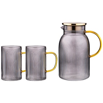 НАБОР AGNESS "SMOKY" КУВШИН С КРЫШКОЙ ФИЛЬТРОМ 1600 МЛ + 2 КРУЖКИ 320 МЛ ЦВЕТ:ДЫМЧАТЫЙ