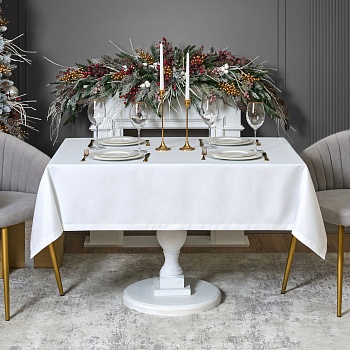 СКАТЕРТЬ 110Х140 CM ПРЯМОУГОЛЬНАЯ, "ФЕЕРИЯ. СЕРЕБРО", ЦВЕТ: БЕЛЫЙ, TM LEFARD, ПОЛИЭСТЕР 100% (КОР=34