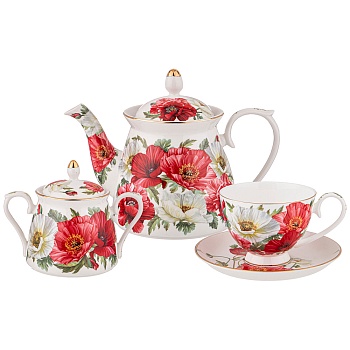 ЧАЙНЫЙ СЕРВИЗ LEFARD  "МАКИ" НА 6 ПЕР. 14 ПР. 1000/420/250 МЛ (КОР=2 НАБ.)
