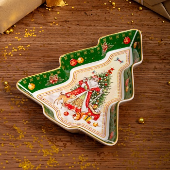 БЛЮДО-ЕЛКА LEFARD "ДЕД МОРОЗ" 25*21*4 СМ ЗЕЛЕНОЕ (КОР=8ШТ.)