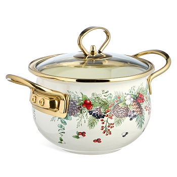 КАСТРЮЛЯ ЭМАЛИРОВАННАЯ AGNESS СО СТЕКЛЯННОЙ КРЫШКОЙ СЕРИЯ "CELEBRATION", 1.5 Л, 16*10 СМ