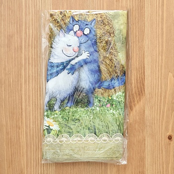 НАБОР ПОЛОТЕНЕЦ 2 ШТ "СИНИЕ КОТЫ. ПРО ЛЮБОВЬ ",40Х60 СМ, 100% ХЛОПОК,ТВИЛ, БЕЖ