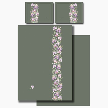 КПБ 1,5 СПАЛЬНЫЙ "IRISES" ЗЕЛЕНЫЙ, САТИН, ХЛОПОК 100%, ПОД.150Х210-1ШТ,ПР.180Х220-1ШТ,НАВ.50Х70-2ШТ