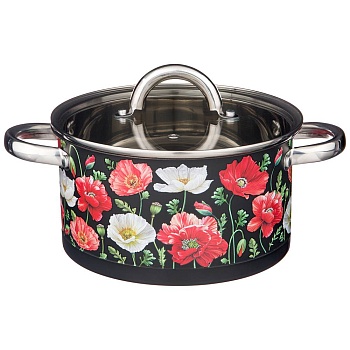 КАСТРЮЛЯ AGNESS "МАКИ" СО СТЕКЛЯННОЙ КРЫШКОЙ, НЕРЖ.СТАЛЬ, 3,1Л 20Х11 СМ